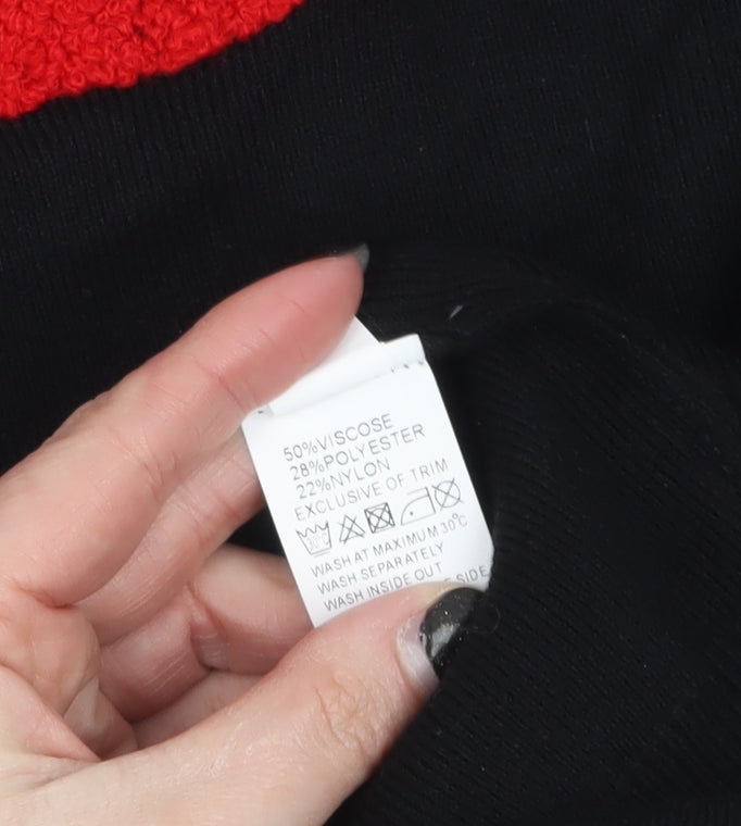 QED London Womens Black Red Heart Pullover Jumper Size S