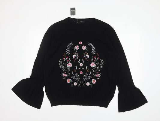 George Women’s Black Floral Embroidered Bell Sleeve Jumper Size 20
