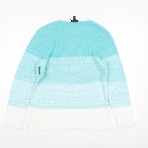 Marble Women's Blue V-Neck Striped Knit Jumper Size 10