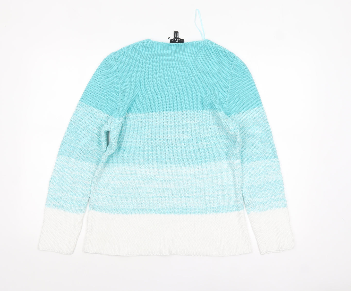 Marble Women's Blue V-Neck Striped Knit Jumper Size 10