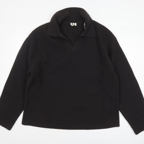 Uniqlo Women’s Black Collared Rib Knit Pullover Jumper Size 14