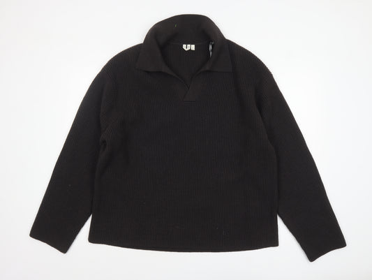 Uniqlo Women’s Black Collared Rib Knit Pullover Jumper Size 14