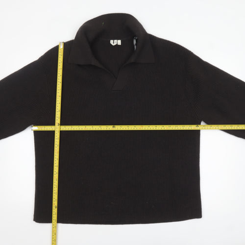 Uniqlo Women’s Black Collared Rib Knit Pullover Jumper Size 14