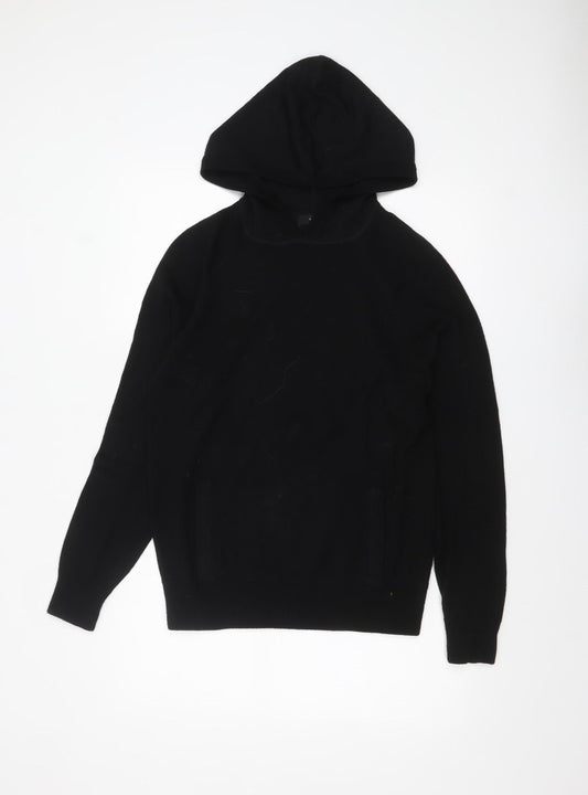 Villain Men's Black Merino Wool Hooded Pullover Jumper S