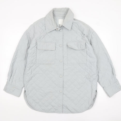 H&M Women Grey Quilted Mid-Length Jacket Size S