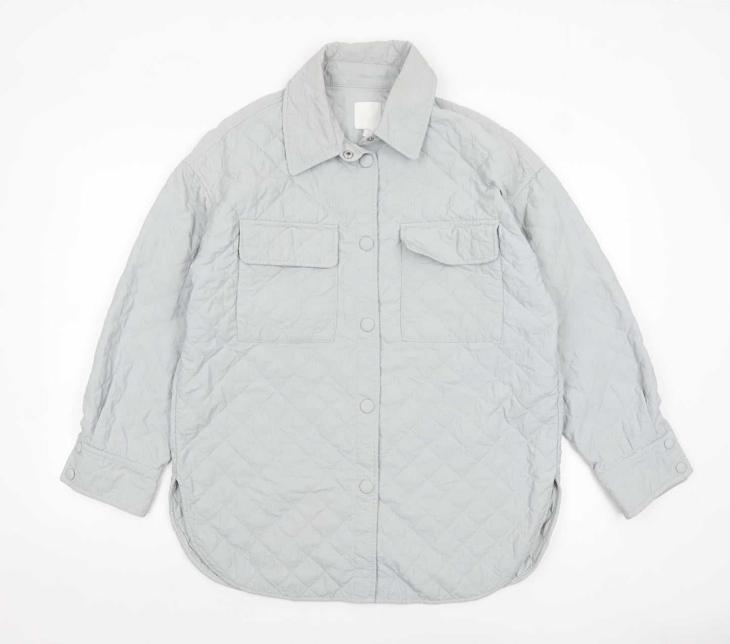 H&M Women Grey Quilted Mid-Length Jacket Size S