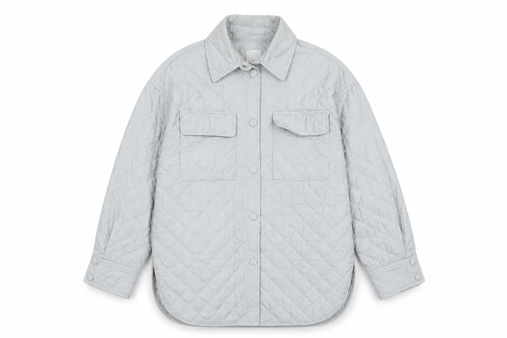 Front view of H&M Women Grey Quilted Mid-Length Jacket, size S