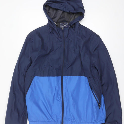 Topman Men's Blue Hooded Windbreaker Jacket Size L Regular Fit