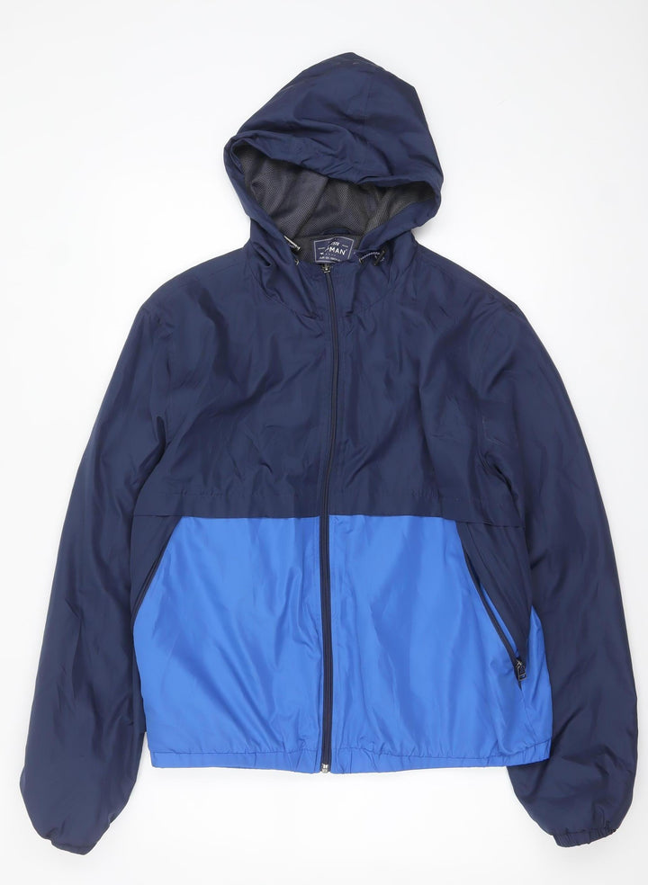 Topman Men's Blue Hooded Windbreaker Jacket Size L Regular Fit