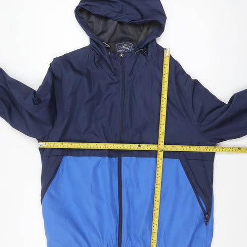 Topman Men's Blue Hooded Windbreaker Jacket Size L Regular Fit