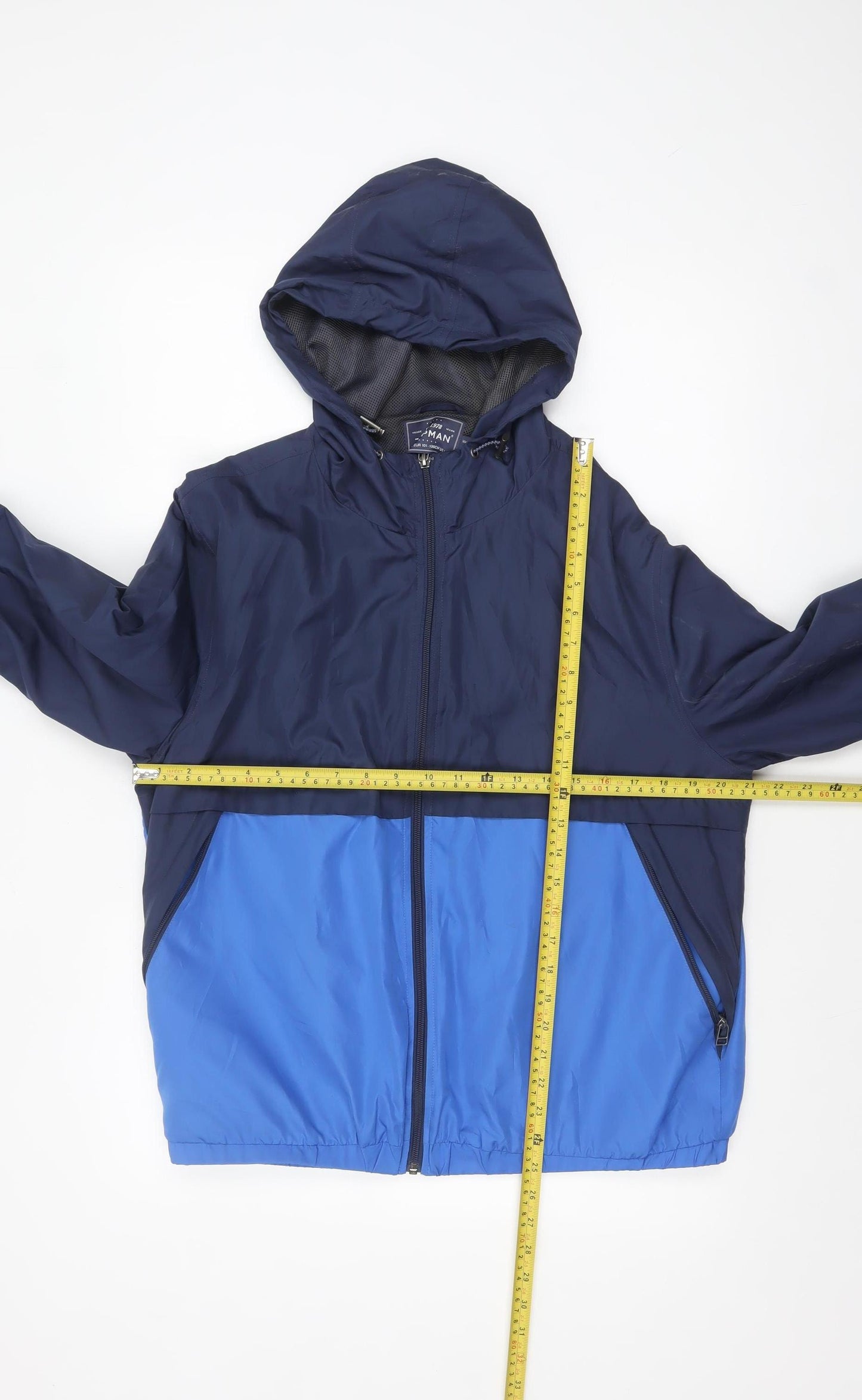 Topman Men's Blue Hooded Windbreaker Jacket Size L Regular Fit