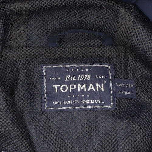 Topman Men's Blue Hooded Windbreaker Jacket Size L Regular Fit