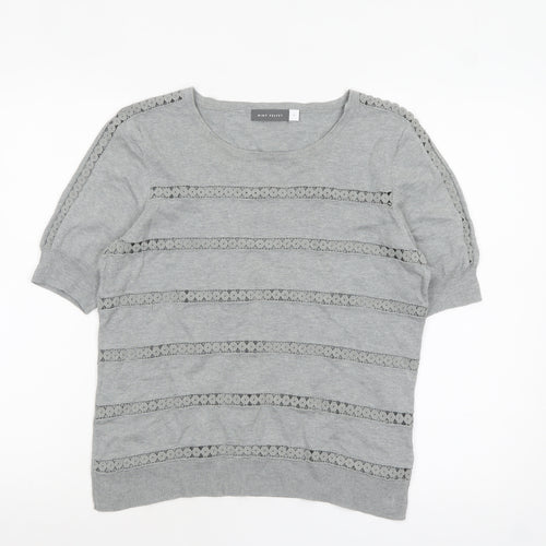 Mint Velvet Women's Grey Cotton Crochet Detail Jumper Size 14