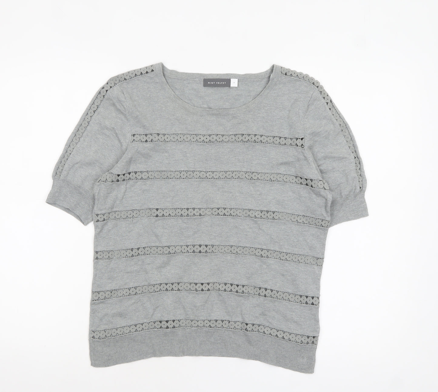 Mint Velvet Women's Grey Cotton Crochet Detail Jumper Size 14
