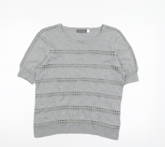 Mint Velvet Women's Grey Cotton Crochet Detail Jumper Size 14