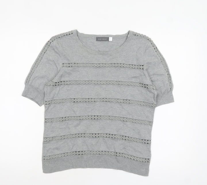 Mint Velvet Women's Grey Cotton Crochet Detail Jumper Size 14