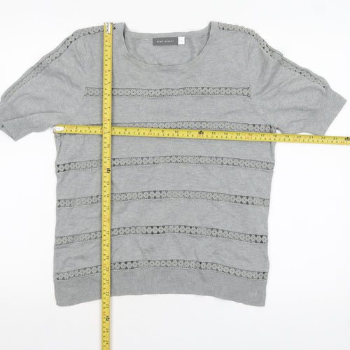 Mint Velvet Women's Grey Cotton Crochet Detail Jumper Size 14