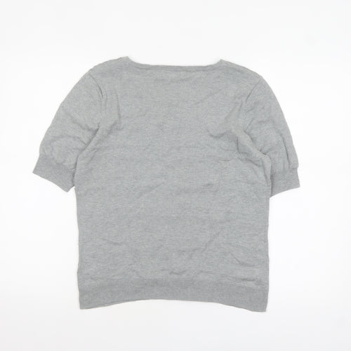 Mint Velvet Women's Grey Cotton Crochet Detail Jumper Size 14