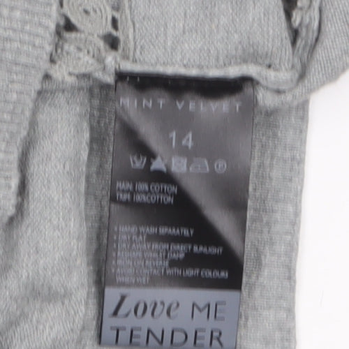 Mint Velvet Women's Grey Cotton Crochet Detail Jumper Size 14