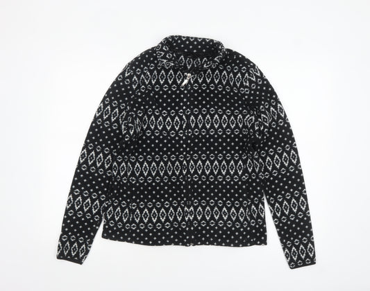 Esmara Women Black Geometric Fleece Full Zip Jacket Size 10