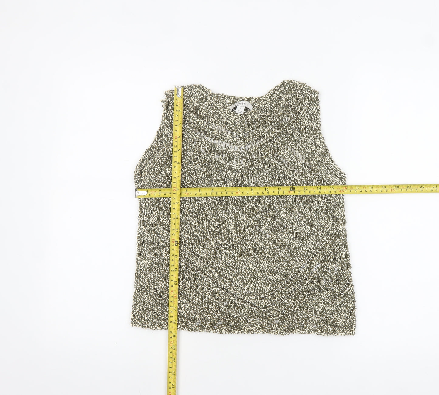 Marks and Spencer Women’s Beige Metallic Knit Sleeveless Tank Top M