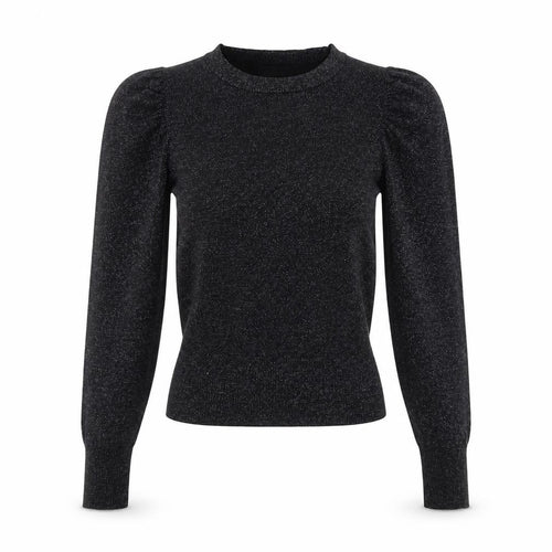 New Look Women's Black Glitter Puff Sleeve Crew Neck Jumper Size 4