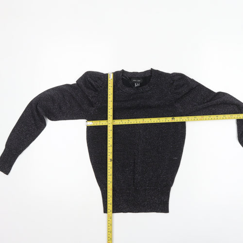 New Look Women's Black Glitter Puff Sleeve Crew Neck Jumper Size 4