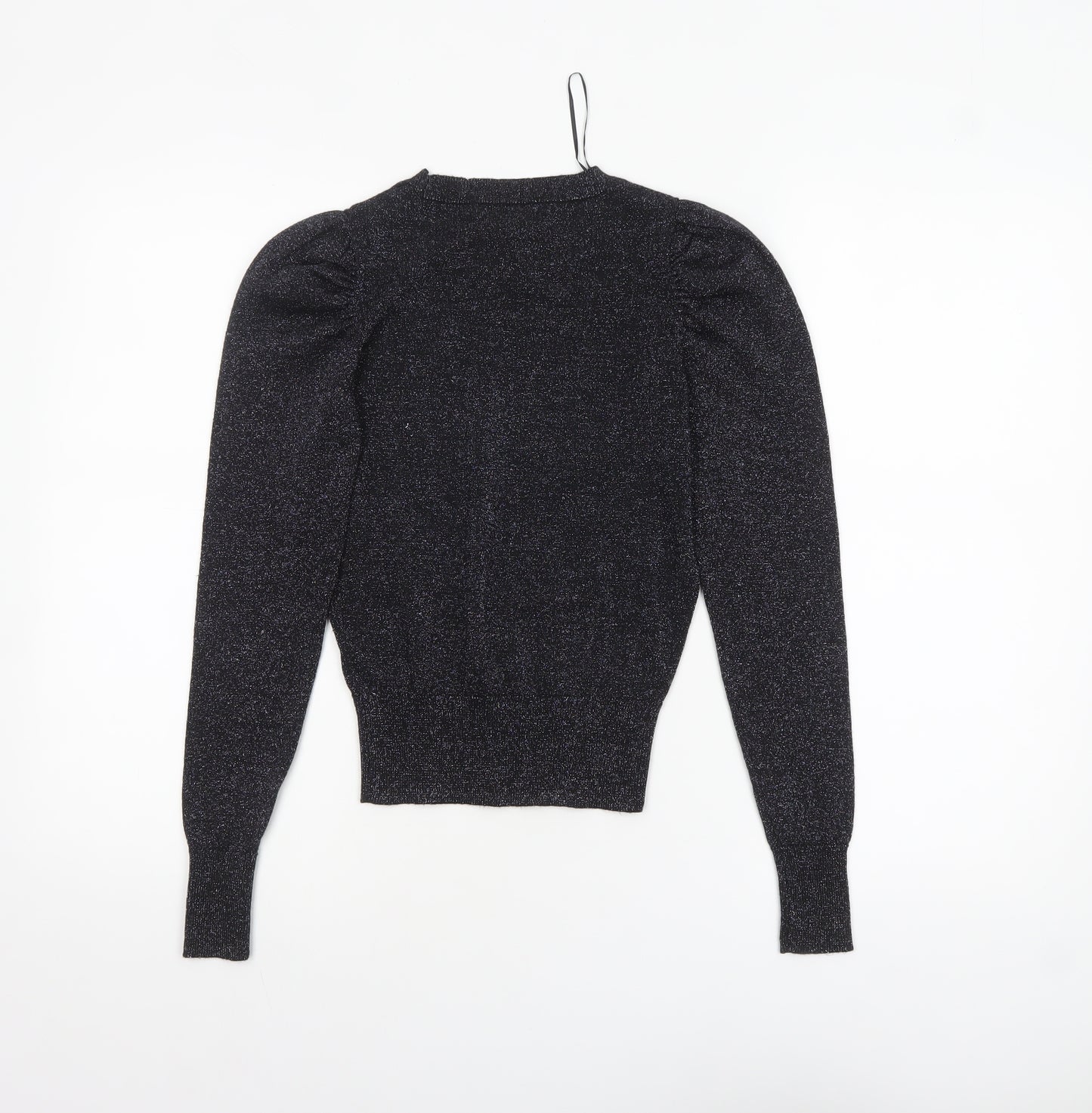 New Look Women's Black Glitter Puff Sleeve Crew Neck Jumper Size 4