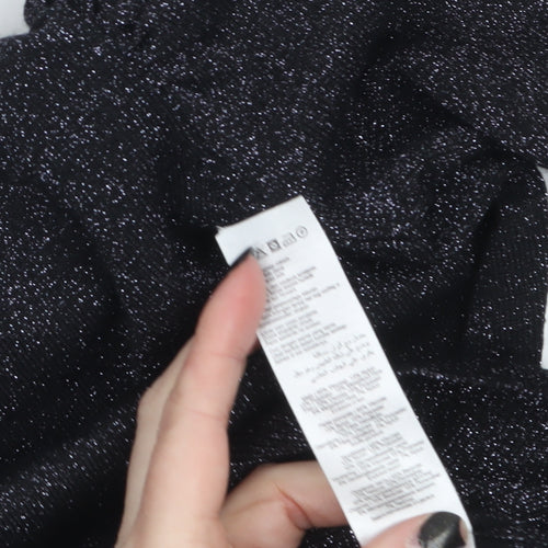 New Look Women's Black Glitter Puff Sleeve Crew Neck Jumper Size 4