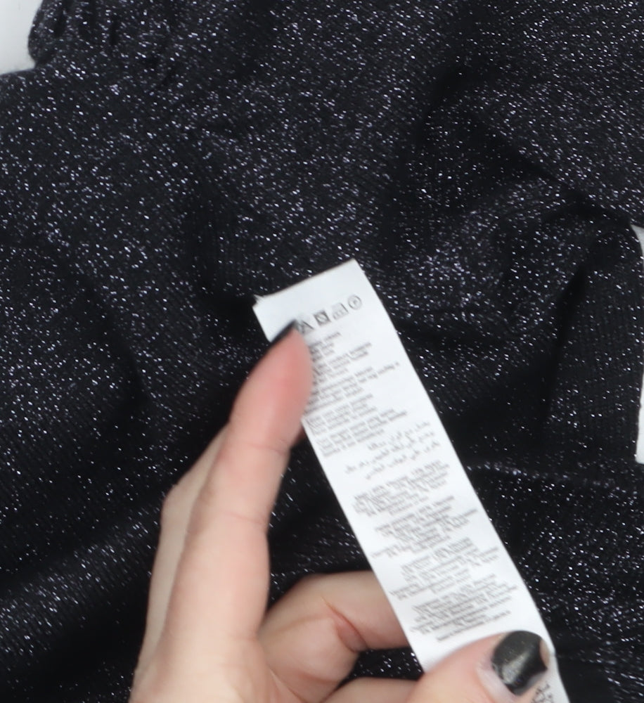 New Look Women's Black Glitter Puff Sleeve Crew Neck Jumper Size 4
