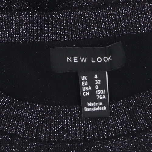 New Look Women's Black Glitter Puff Sleeve Crew Neck Jumper Size 4