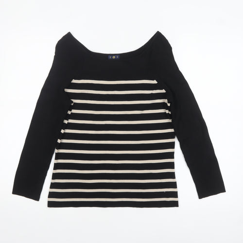 I W I Womens Black Striped Boat Neck Long Sleeve Pullover Jumper M