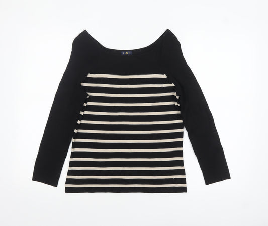 I W I Womens Black Striped Boat Neck Long Sleeve Pullover Jumper M