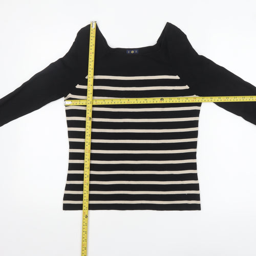 I W I Womens Black Striped Boat Neck Long Sleeve Pullover Jumper M