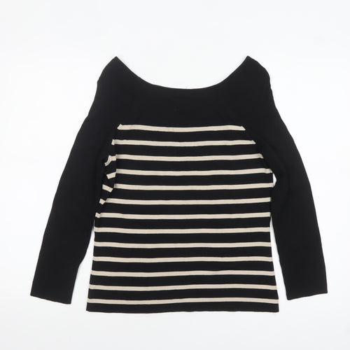 I W I Womens Black Striped Boat Neck Long Sleeve Pullover Jumper M