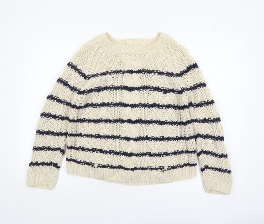 Gerard Darel Women’s Ivory Wool Striped Chunky Knit Jumper Size S
