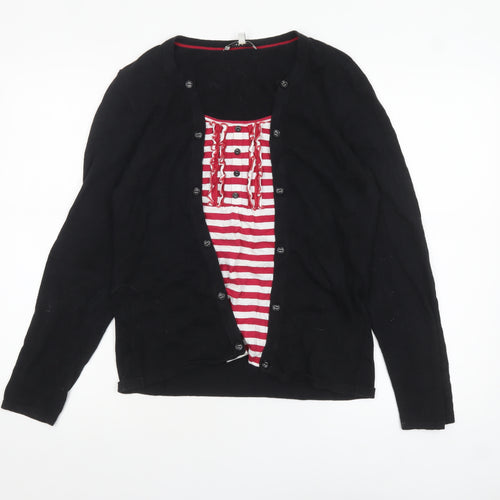 Laura Ashley Women's Black Cotton Cardigan Size 16 Classic Knit