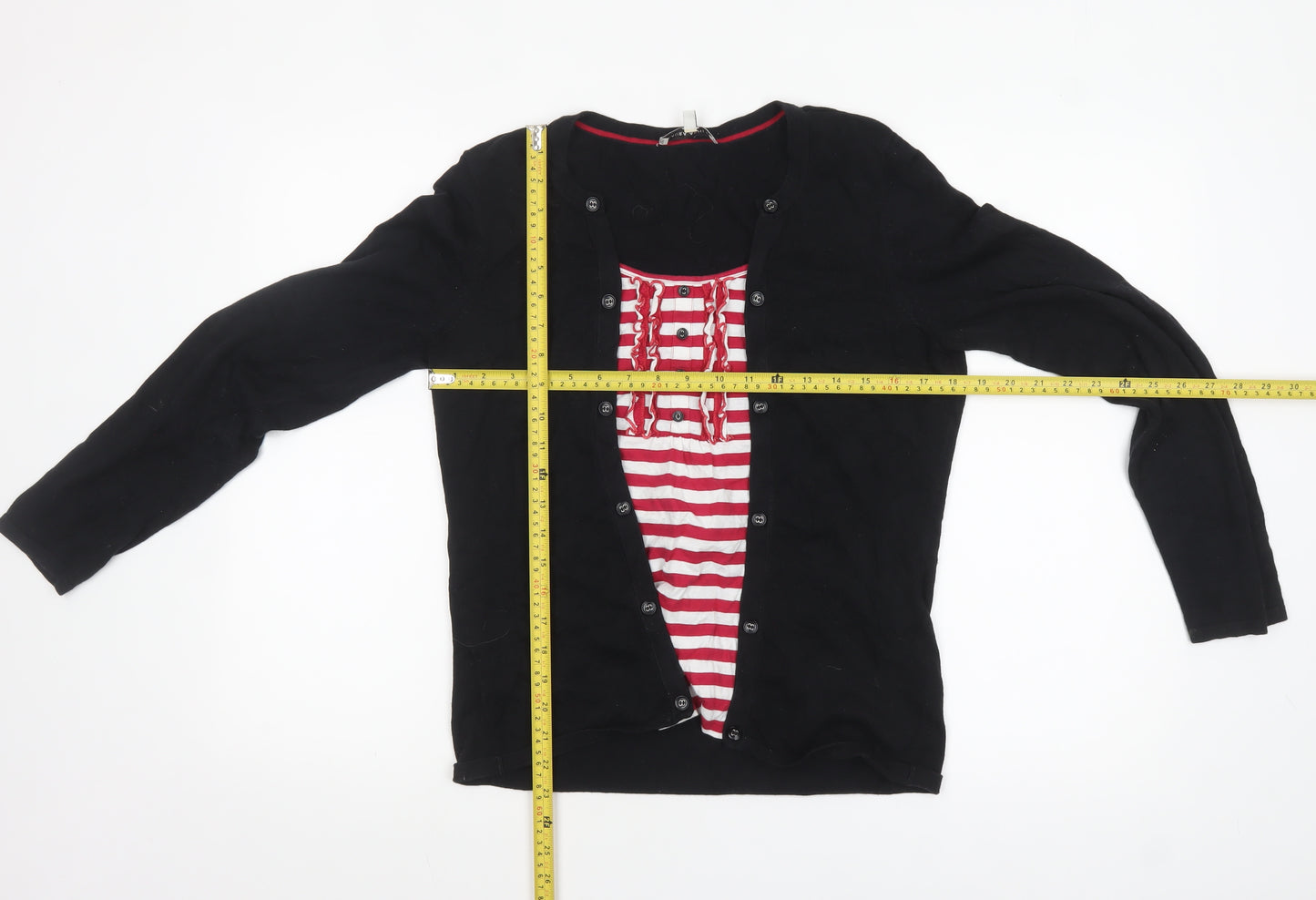 Laura Ashley Women's Black Cotton Cardigan Size 16 Classic Knit