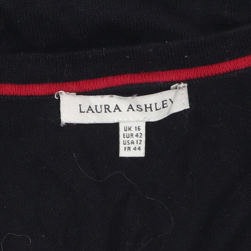 Laura Ashley Women's Black Cotton Cardigan Size 16 Classic Knit