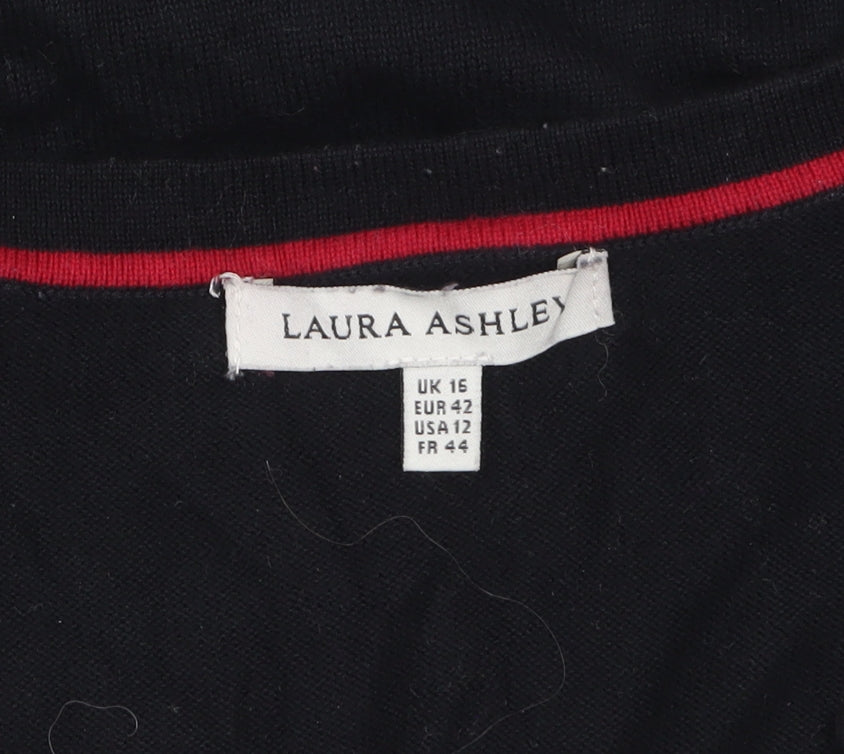 Laura Ashley Women's Black Cotton Cardigan Size 16 Classic Knit