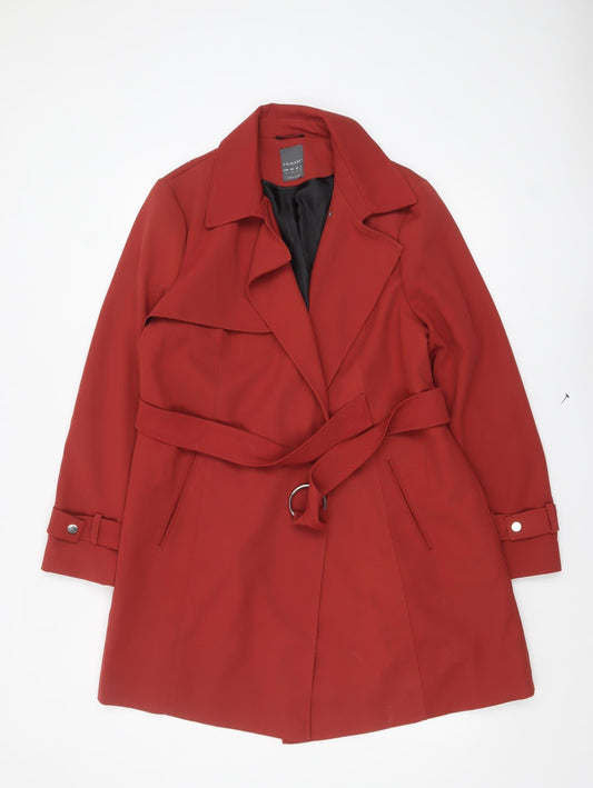 Primark Womens Red Belted Trench Coat Size 16 Mid-Length