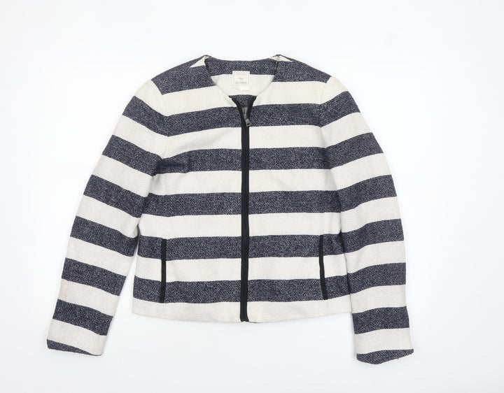 Gap Women’s Blue White Striped Zip Jacket UK 10 Casual Short Cotton