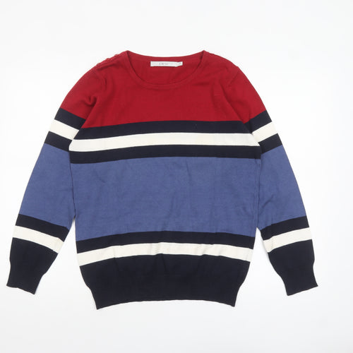 EWM Womens Multicoloured Stripe Cotton Crew Neck Jumper Size M 14-16