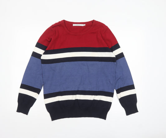 EWM Womens Multicoloured Stripe Cotton Crew Neck Jumper Size M 14-16