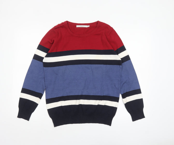 EWM Womens Multicoloured Stripe Cotton Crew Neck Jumper Size M 14-16