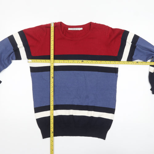 EWM Womens Multicoloured Stripe Cotton Crew Neck Jumper Size M 14-16