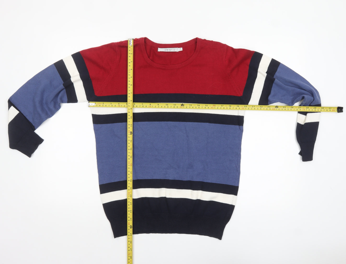 EWM Womens Multicoloured Stripe Cotton Crew Neck Jumper Size M 14-16