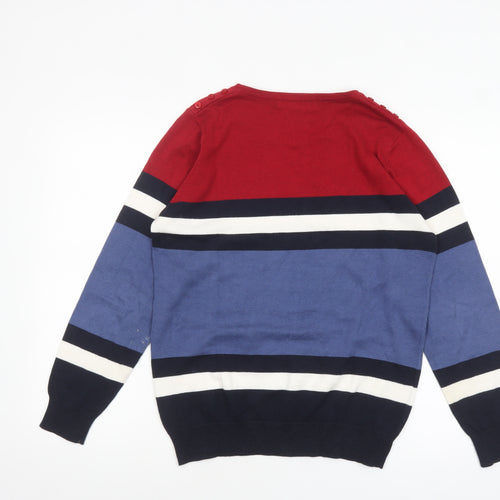 EWM Womens Multicoloured Stripe Cotton Crew Neck Jumper Size M 14-16