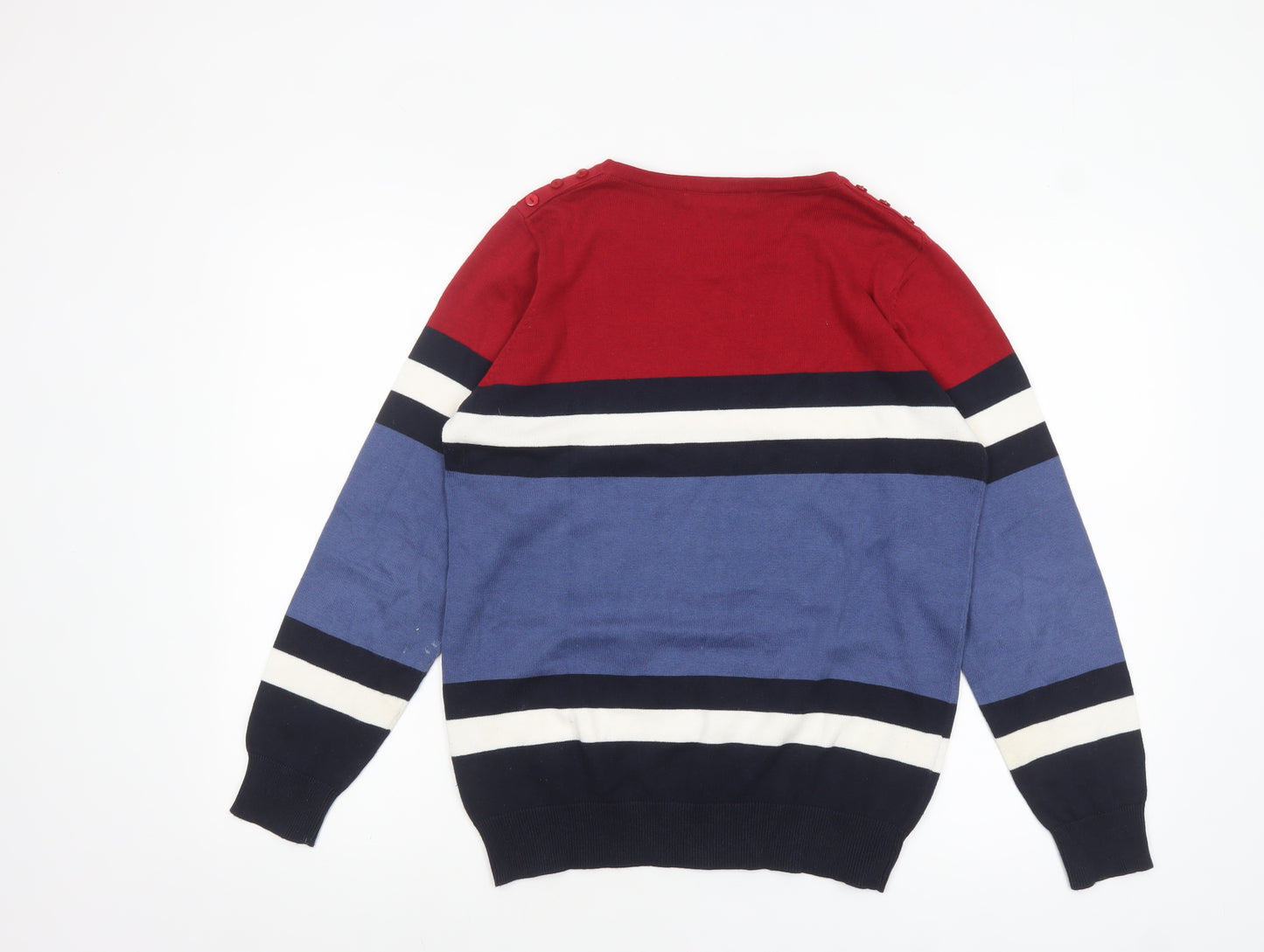 EWM Womens Multicoloured Stripe Cotton Crew Neck Jumper Size M 14-16