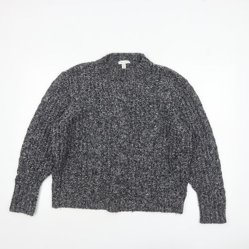 Topshop Women’s Grey Chunky-Knit Mock Neck Petite Jumper Size M